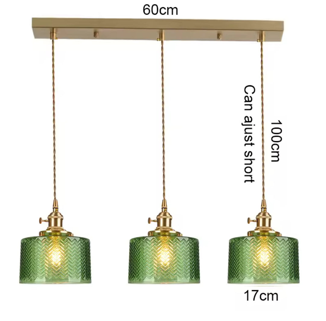 Green & Clear Ribbed Glass Pendant Light