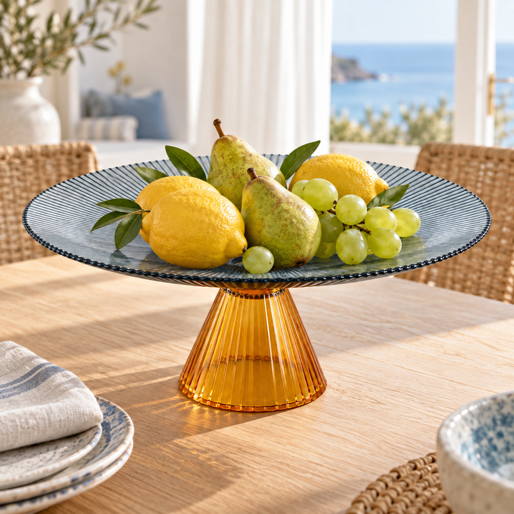 Amber Glass Pedestal Fruit Bowl