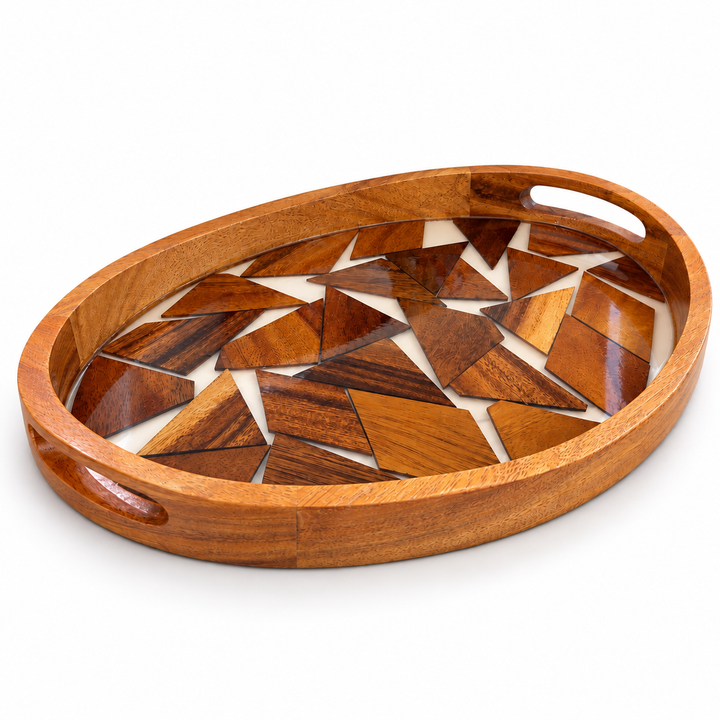 Geometric Wood Mosaic Tray