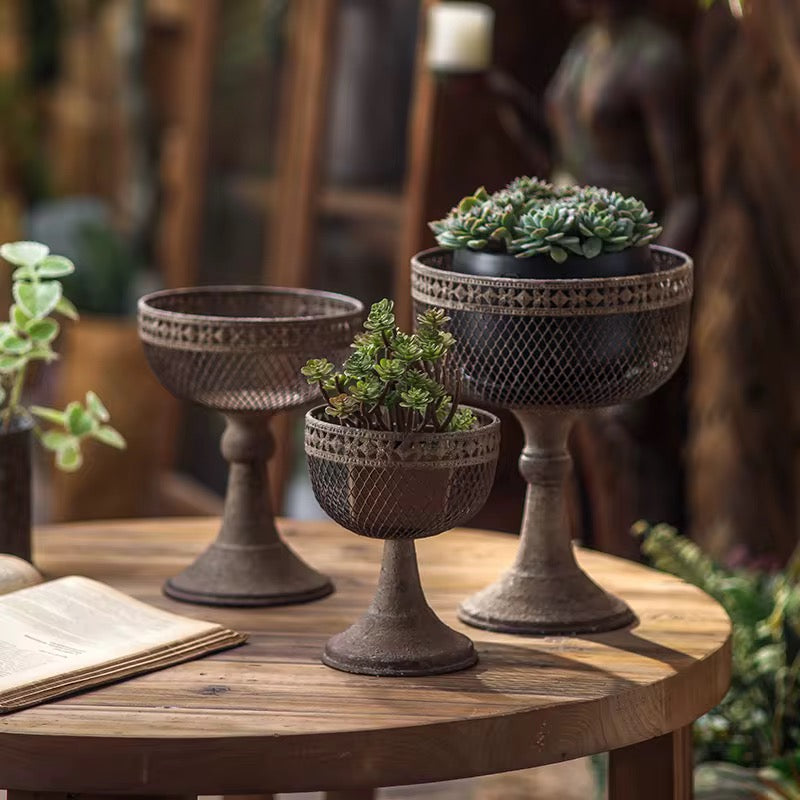 Set of 3 Vintage Pedestal Metal Planters