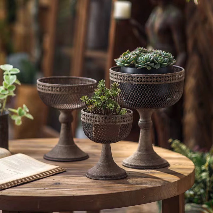 Set of 3 Vintage Pedestal Metal Planters