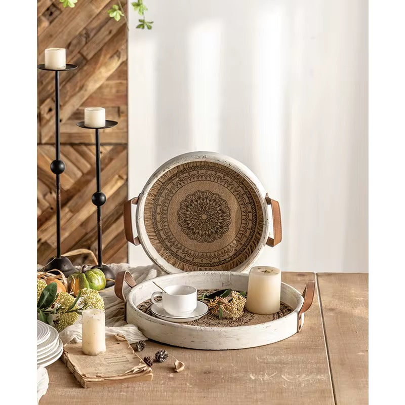 Round Mandala Wood Serving Tray Set of 2