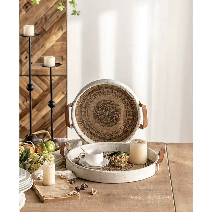 Round Mandala Wood Serving Tray Set of 2