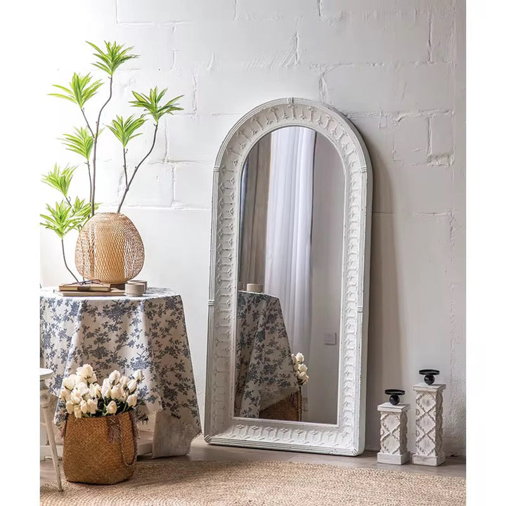 Tall White Arch Floor Mirror