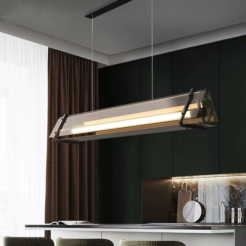 Industrial Smoked Glass Linear LED Pendant Light