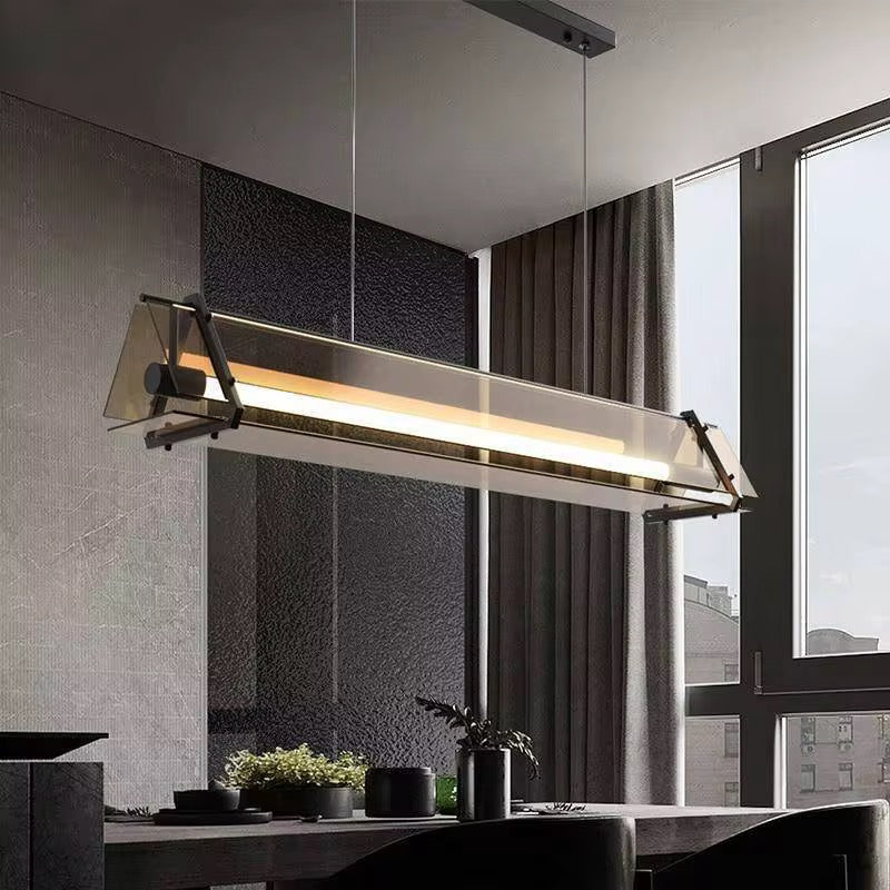 Industrial Smoked Glass Linear LED Pendant Light