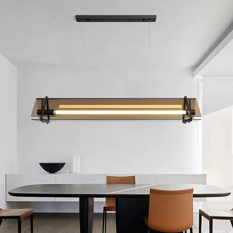 Industrial Smoked Glass Linear LED Pendant Light
