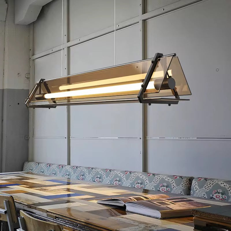 Industrial Smoked Glass Linear LED Pendant Light