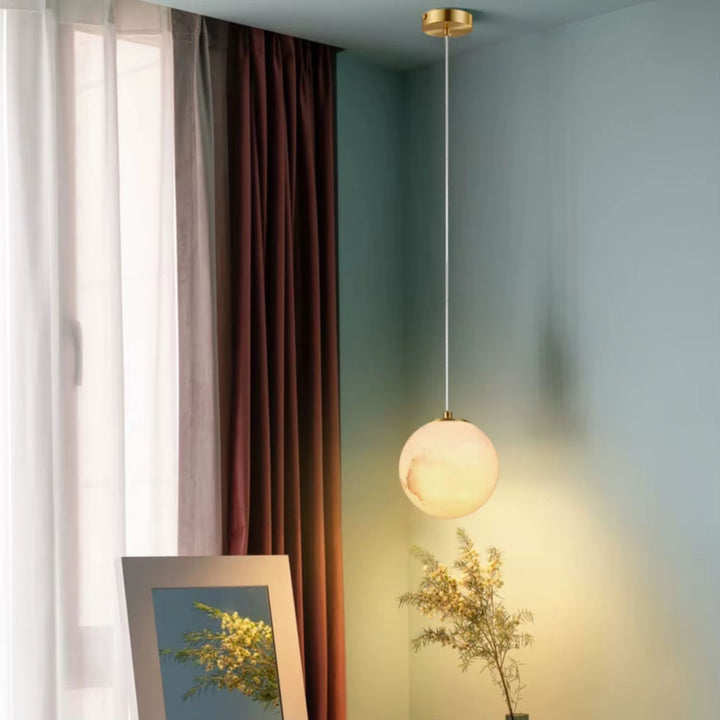 Modern Marble Effect Globe LED Pendant Light – Gold