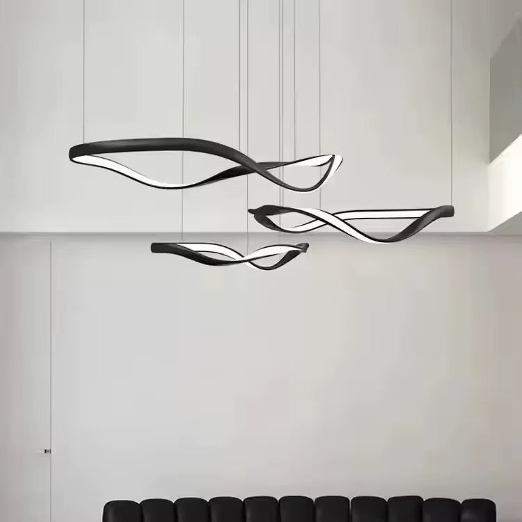 Modern Wave LED Multi-Pendant Chandelier - Black
