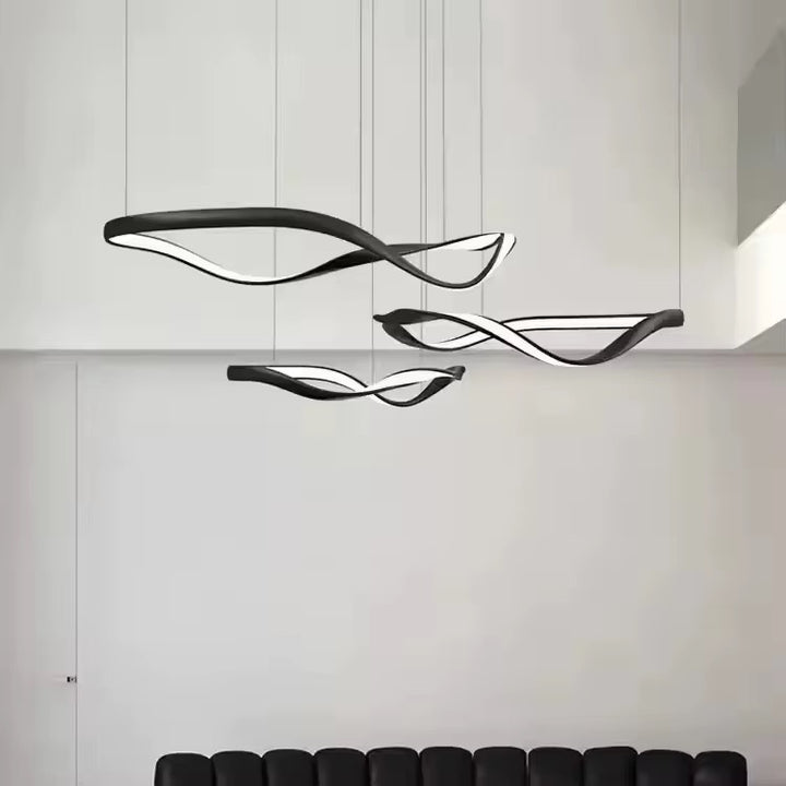 Modern Wave LED Multi-Pendant Chandelier - Black