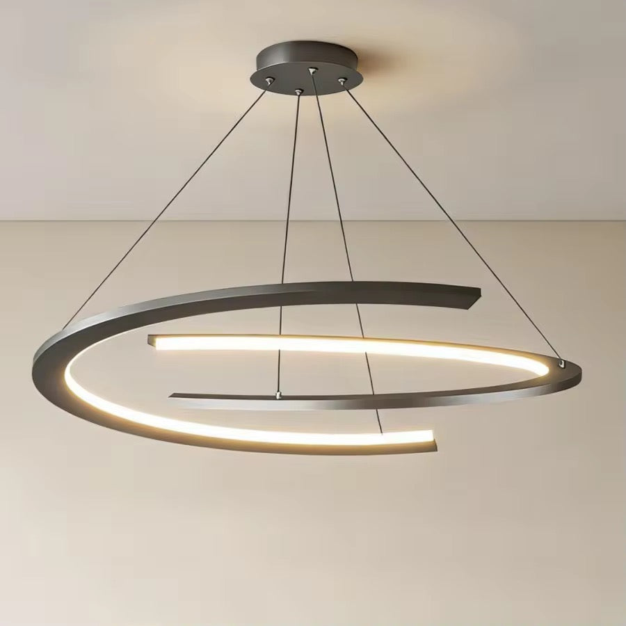 Modern Double Ring LED Pendant Chandelier – Matte Black