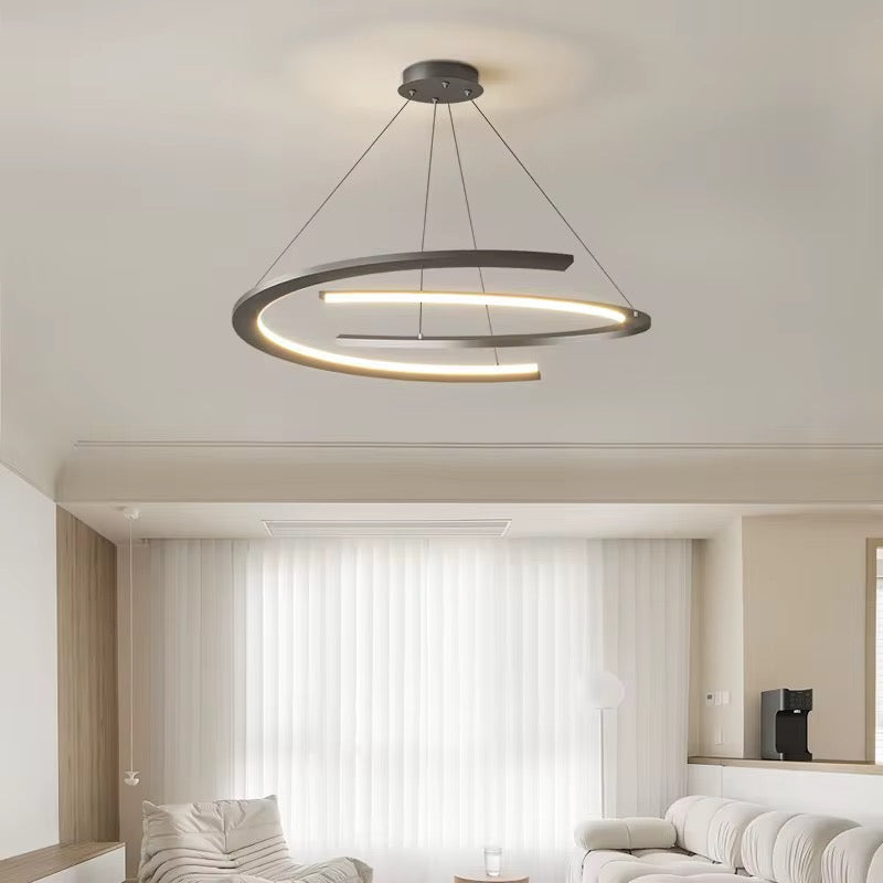 Modern Double Ring LED Pendant Chandelier – Matte Black