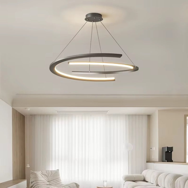 Modern Double Ring LED Pendant Chandelier – Matte Black