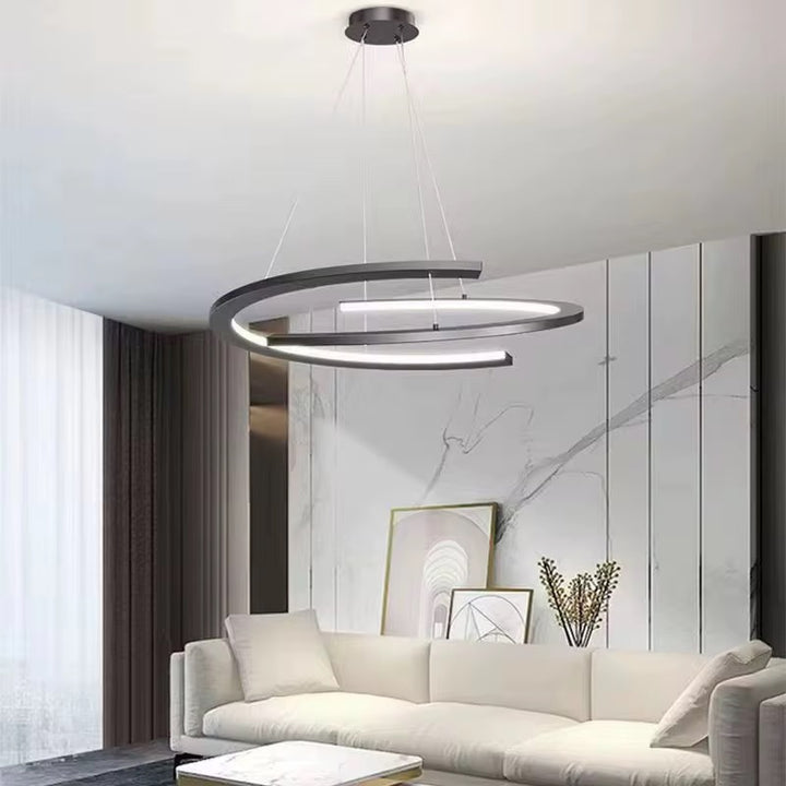 Modern Double Ring LED Pendant Chandelier – Matte Black