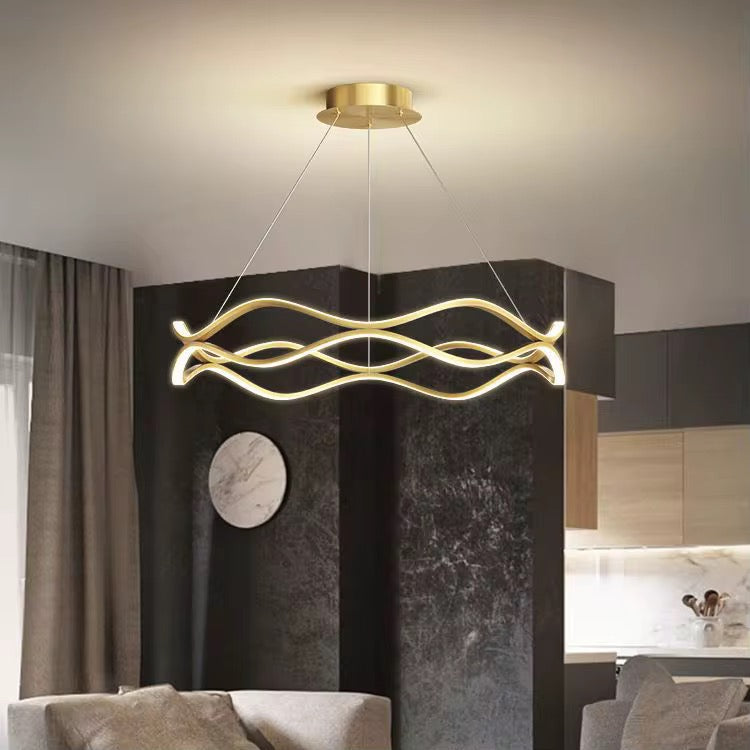 Modern Gold Wave LED Linear Pendant Light