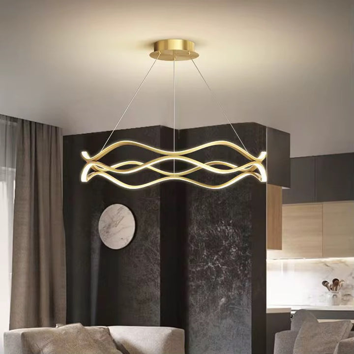 Modern Gold Wave LED Linear Pendant Light