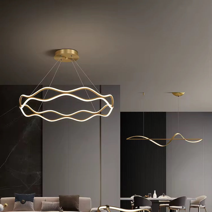 Modern Gold Wave LED Linear Pendant Light