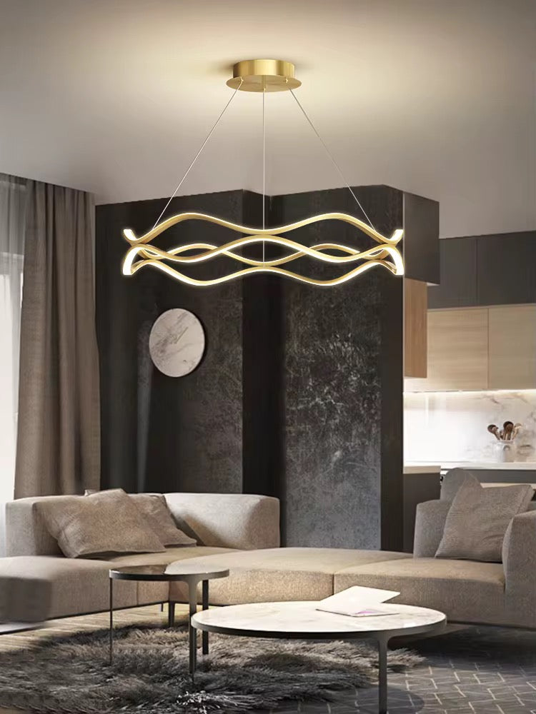 Modern Gold Wave LED Linear Pendant Light