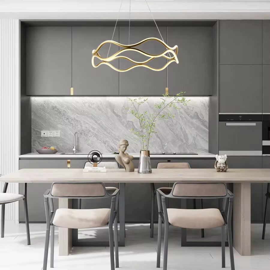 Modern Gold Wave LED Linear Pendant Light
