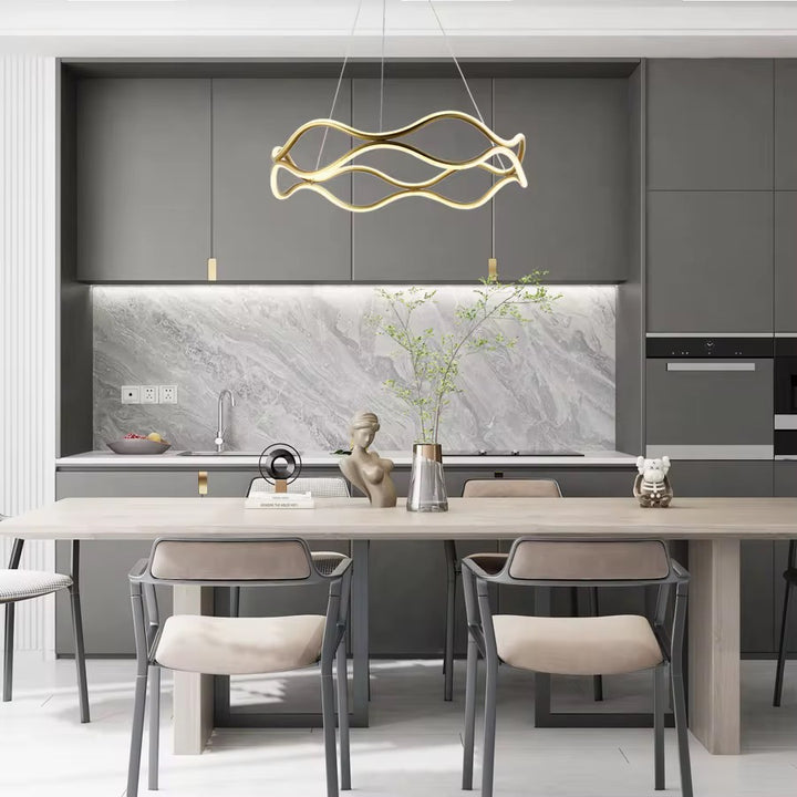 Modern Gold Wave LED Linear Pendant Light