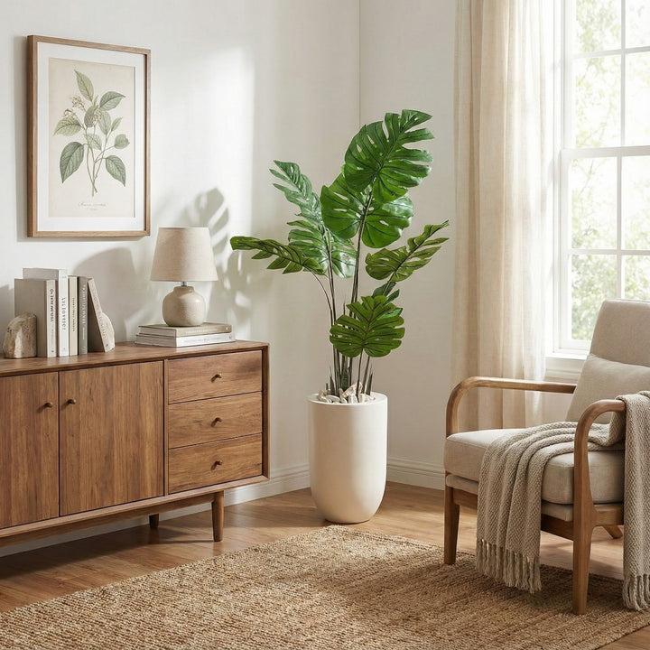 Artificial Monstera Plant in Fiberglass Pot