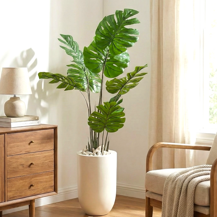 Artificial Monstera Plant in Fiberglass Pot