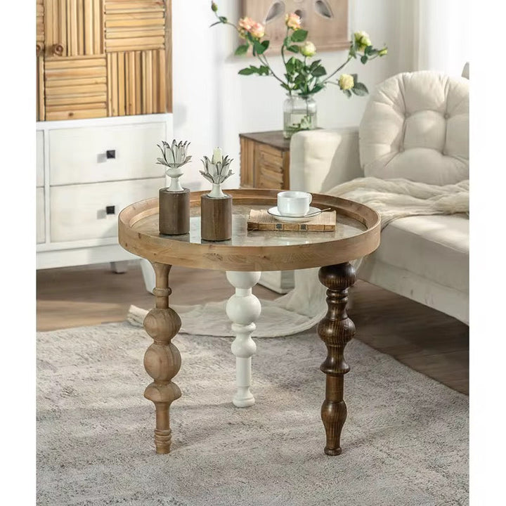 Vintage Mixed-Wood Turned-Leg Table