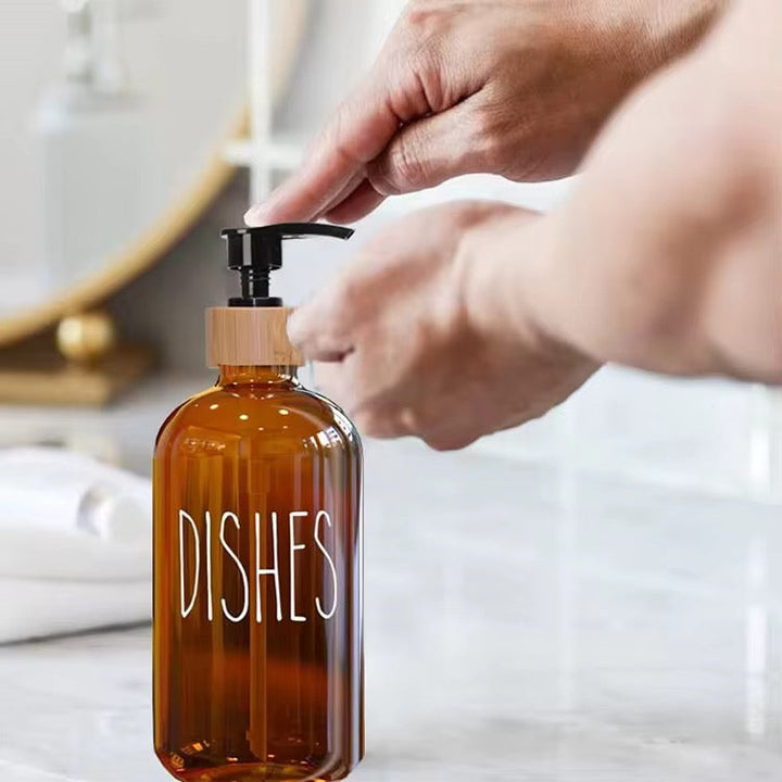 Amber Glass Soap Dispenser Set Hands & Dishes