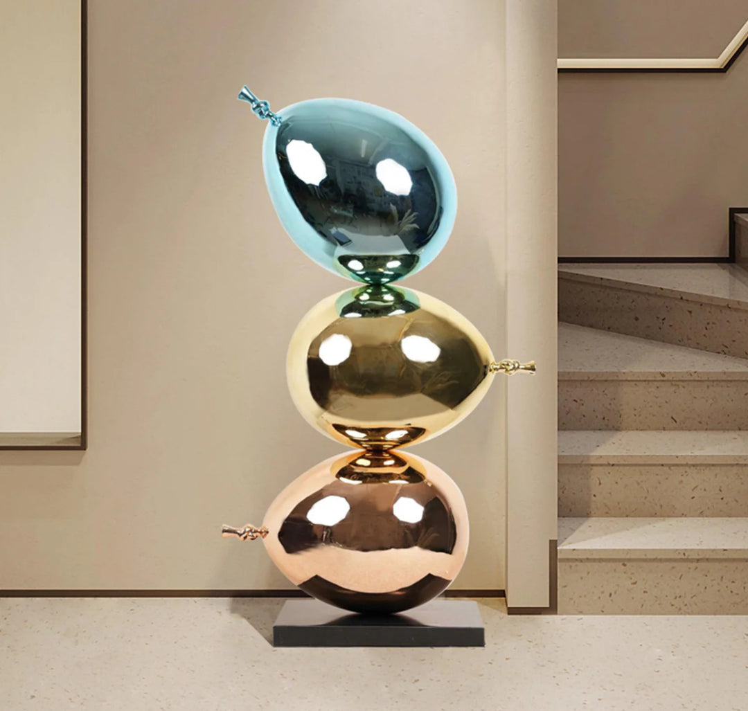 Modern Stacked Metallic Balloon Floor Sculpture
