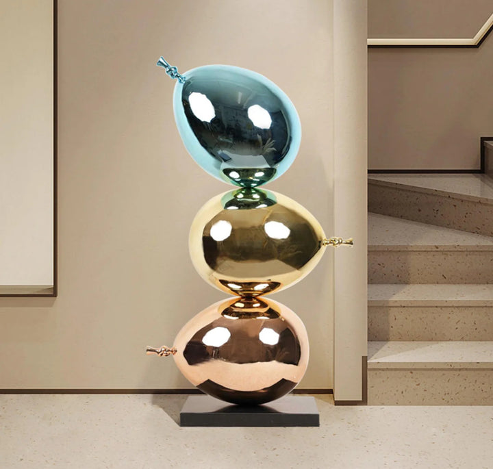 Modern Stacked Metallic Balloon Floor Sculpture