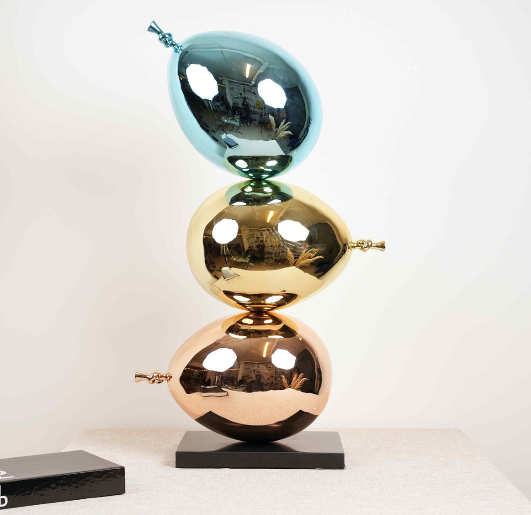 Modern Stacked Metallic Balloon Floor Sculpture