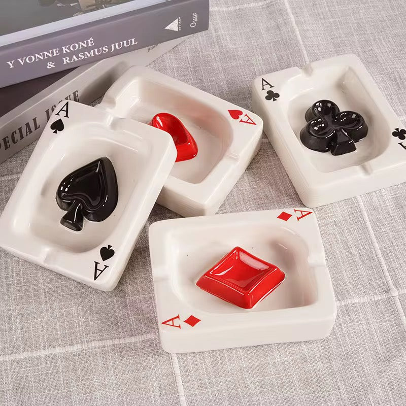 Playing Card Ceramic Ashtray set of 2 (black & red)