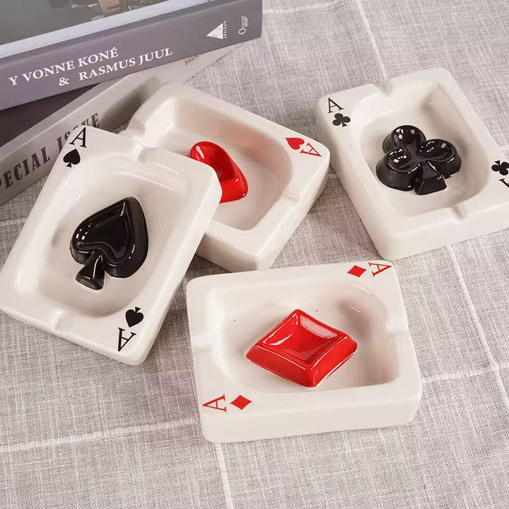 Playing Card Ceramic Ashtray set of 2 (black & red)