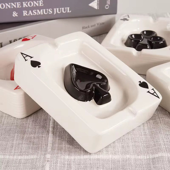 Playing Card Ceramic Ashtray set of 2 (black & red)