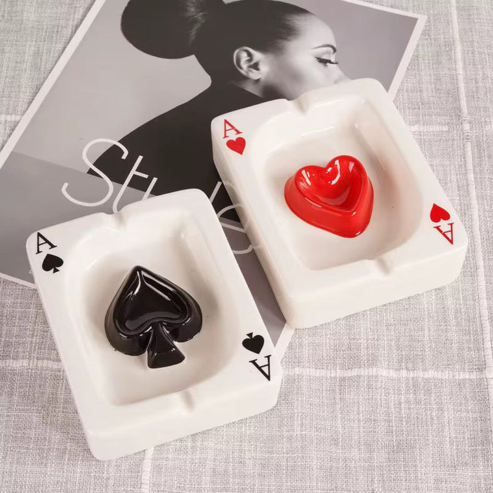 Playing Card Ceramic Ashtray set of 2 (black & red)