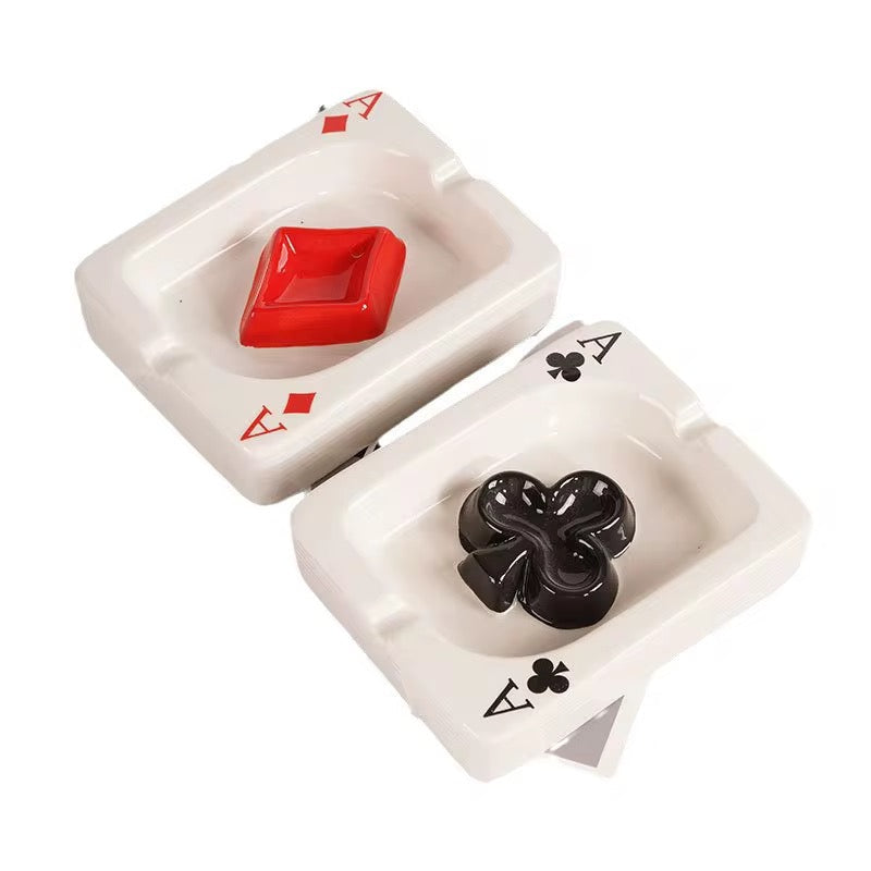 Playing Card Ceramic Ashtray set of 2 (black & red)