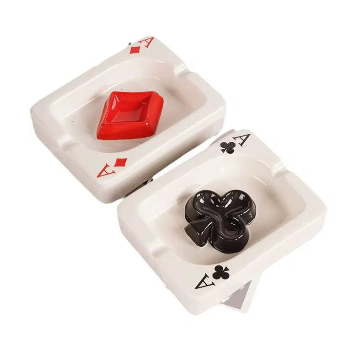 Playing Card Ceramic Ashtray set of 2 (black & red)