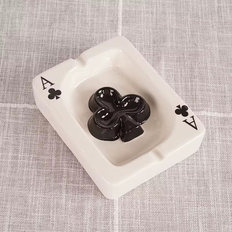 Playing Card Ceramic Ashtray set of 2 (black & red)