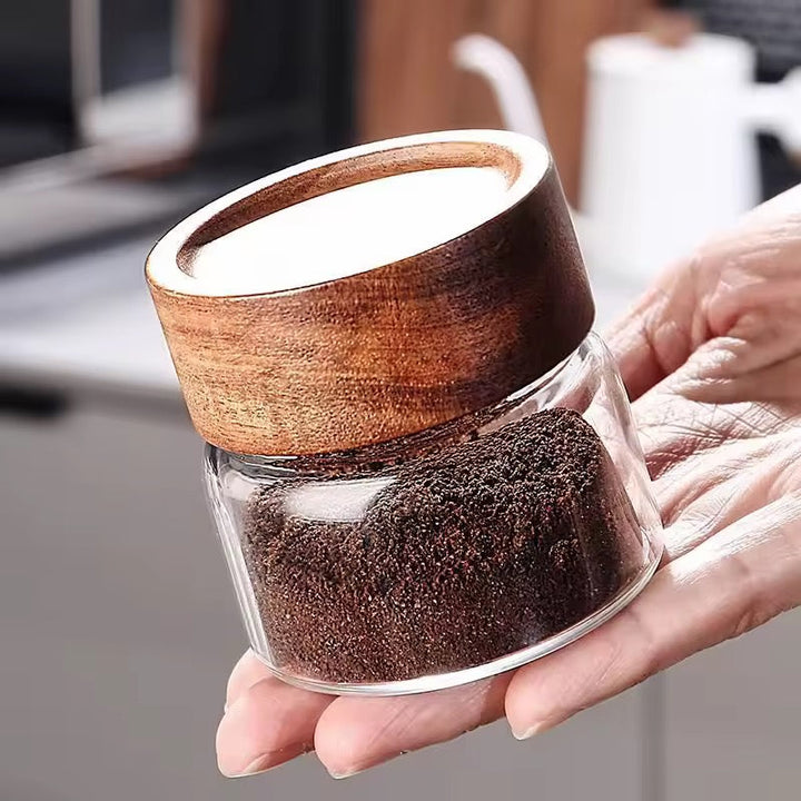 Glass Coffee Grounds Jar with Wooden Lid set of 5