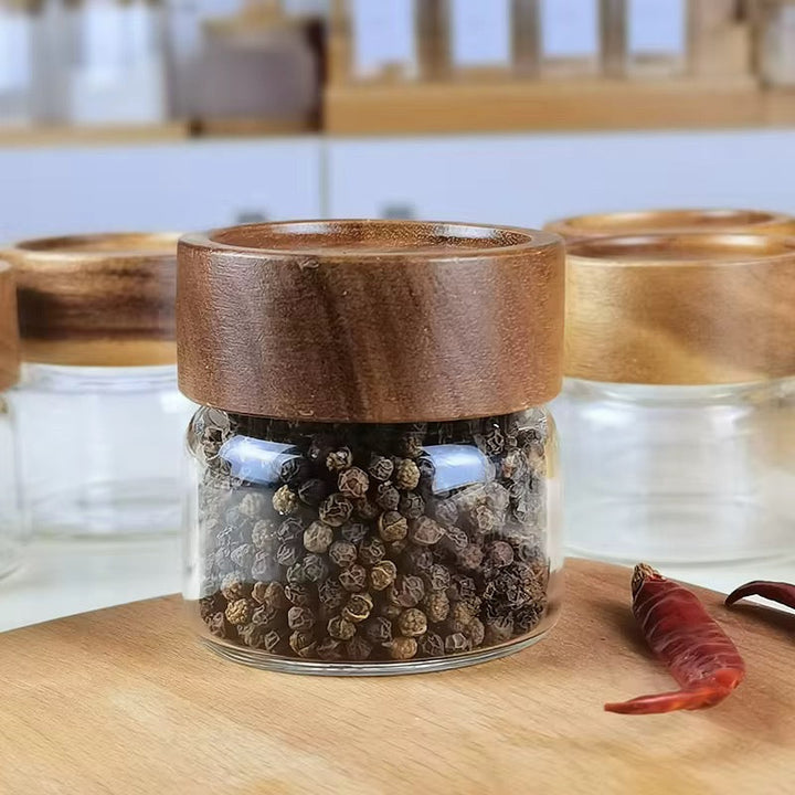 Glass Coffee Grounds Jar with Wooden Lid set of 5