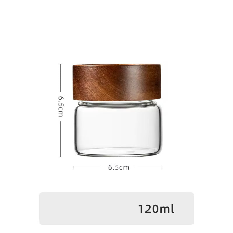 Glass Coffee Grounds Jar with Wooden Lid set of 5