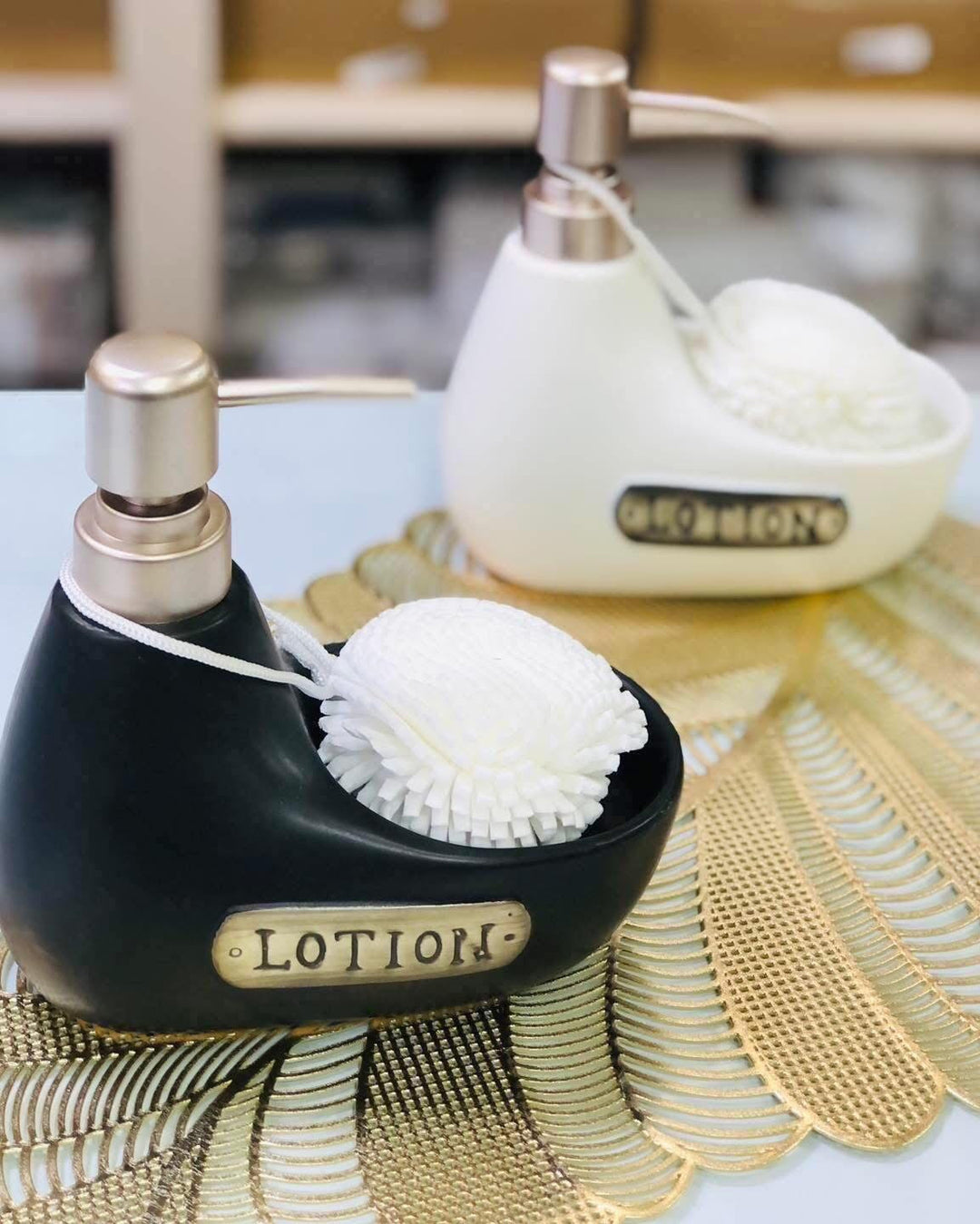 Ceramic Lotion Dispenser with Scrub Brush