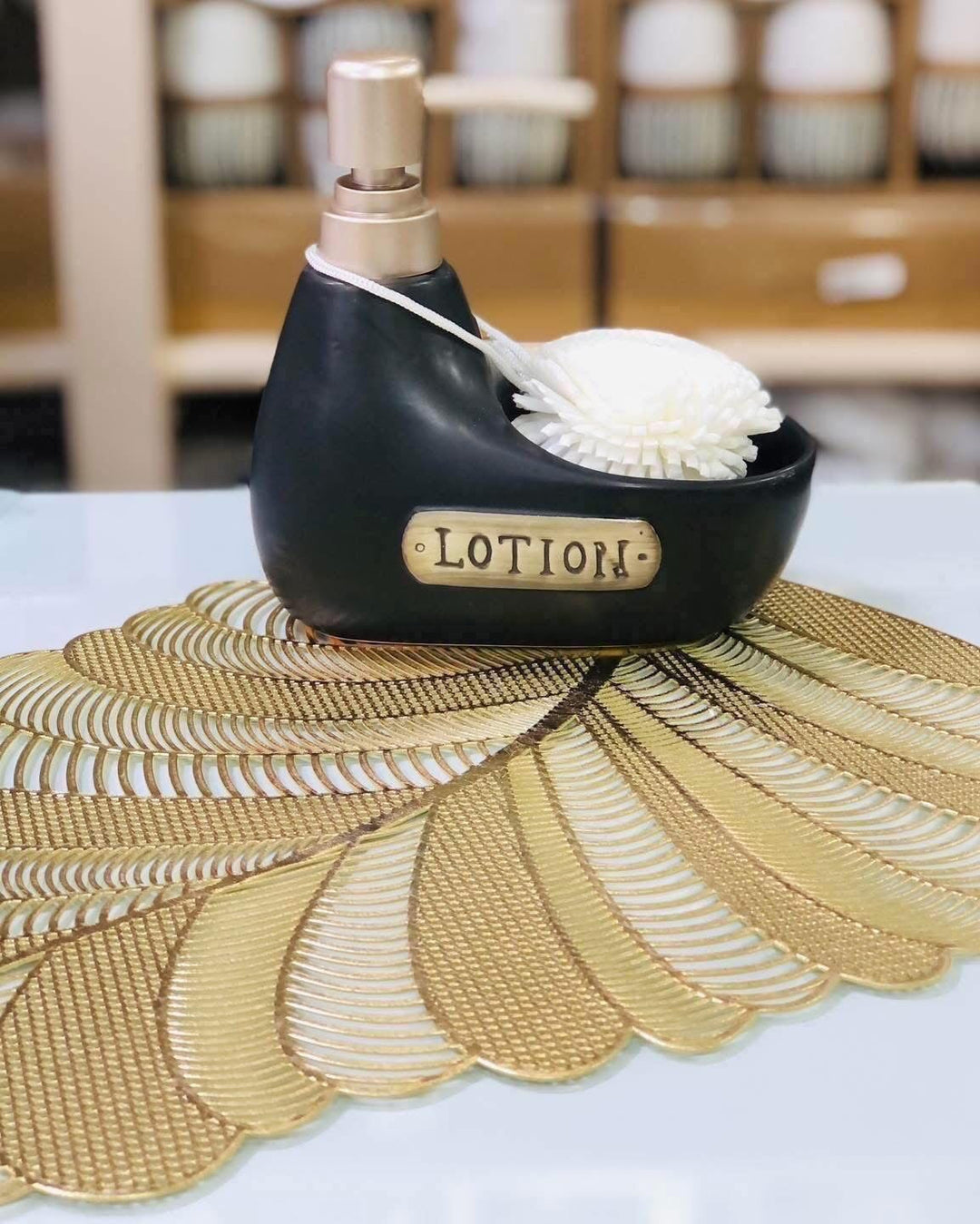 Ceramic Lotion Dispenser with Scrub Brush