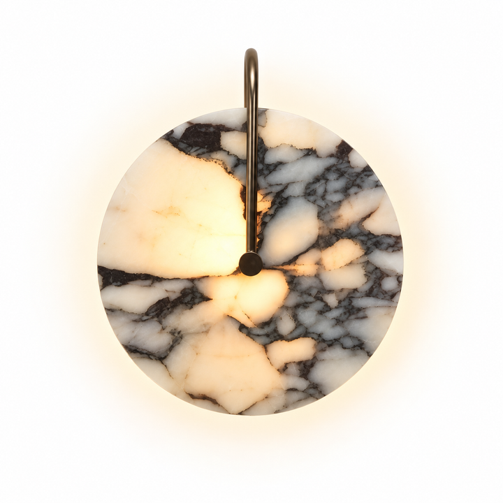 Marble-Effect Disc Wall Light with Brass Detail