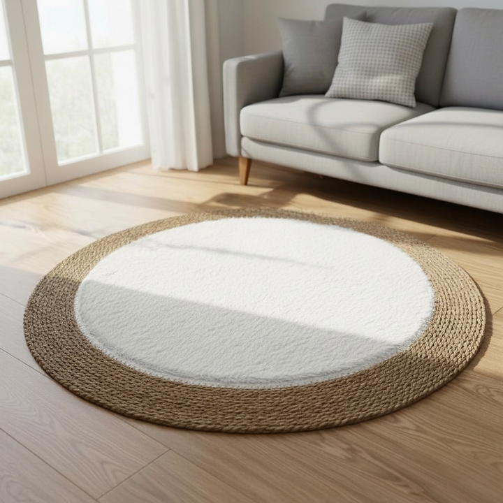 Round Jute & Ivory Area Rug