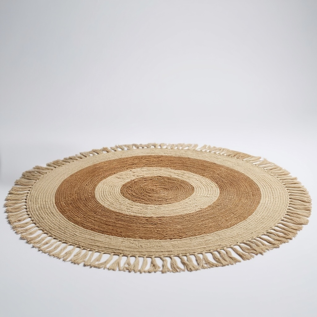 Round Natural Jute Rug with Fringe