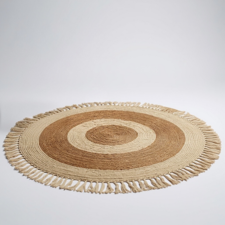 Round Natural Jute Rug with Fringe