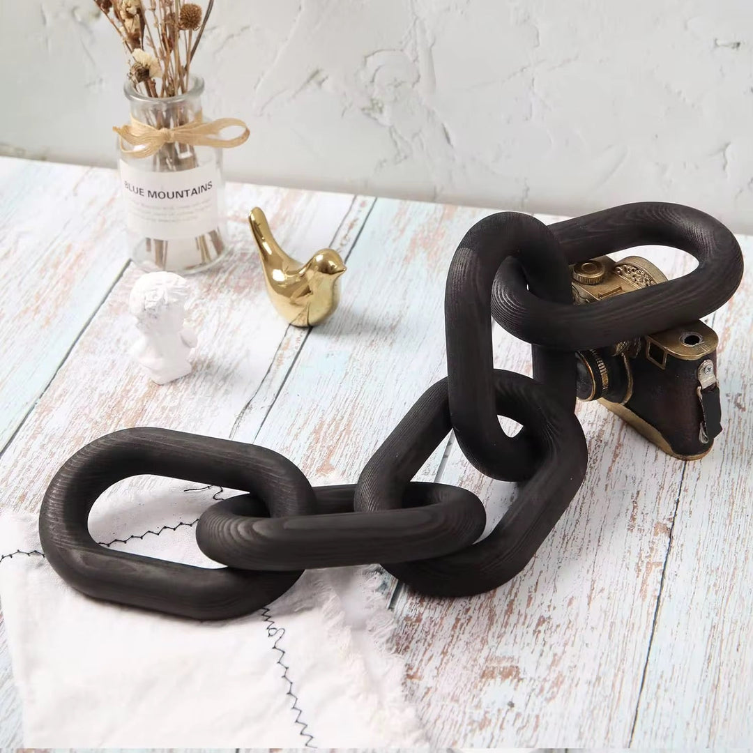 Abstract Matte Black Chain Decor Sculpture