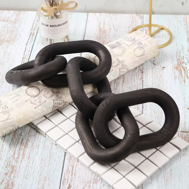 Abstract Matte Black Chain Decor Sculpture